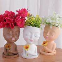 ▨☸❀ Girls Head Face Shape Flower Pot Decorative Stable Base Flower Holder Cute Resin Reusable Planters Pot With Drainage Holes