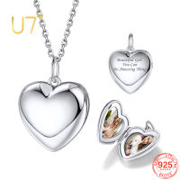 U7 Personalized 925 Sterling Silver Heart Locket Necklace for Woman Custom Couple Family Photo Pendant Memorial Jewelry