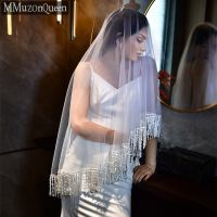 MZA56-S Simple Double-Layer Tassel With Blush Veil Hair Comb White Off-White Bride Girlfriend Wedding Fingertip Veil