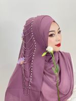 มุสลิมลูกปัดพู่ Hijab สีทึบ Hijab ดอกไม้อาหรับ Hijab ผู้หญิง Hijab เงานุ่มสวมใส่ Hijab ตุรกี Head Wrap ผ้าพันคอ