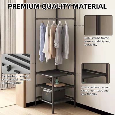 Corner Coat Rack Multi-function Floor Standing Clothes Hanger Racks Removable Metal Clothing Storage Shelf Cabinet Hanging Rack