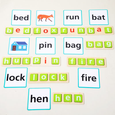 CPC ปริศนาการศึกษาปฐมวัยไม้สำหรับเด็กเกมสะกดคำบล็อกคำภาษาอังกฤษการสะกดคำตัวอักษร 2-3 ของเล่น