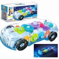 Kids Flashing Racing Car Toy Transparent Light Up Colorful Music Mechanical Gear Car LED Luminous Model Children Birthday Gift