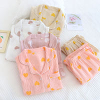 4 Colors Spring And Summer Cotton 2 Piece Pajamas Long Sleeve Trouser Breathable Home Service For emale Casual Home Wear