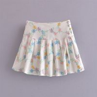 【CC】❀  YENKYE Floral Embroidery Pleated Skirt New Side Waist Jupe Fashion Faldas