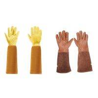 Cow Leather Gloves With Long Forearm Protection Gauntlet-S &amp; Long Breathable Goatskin Leather n Proof Gardening M