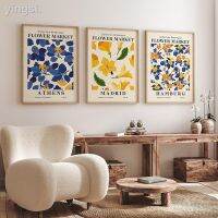 Oflavin Boho Matisse ตลาดดอกไม้สีฟ้าสีเหลืองส้ม Expio โปสเตอร์พิมพ์ผ้าใบวาดภาพรูปภาพศิลปะผนังตกแต่งสำหรับห้องนั่งเล่น