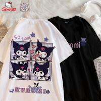 Kawaii Sanrio Anime Series Kuromi ฤดูร้อนใหม่ผ้าฝ้ายเด็กเสื้อแขนสั้นการ์ตูน Y2K พิมพ์หลวมเสื้อ Gift