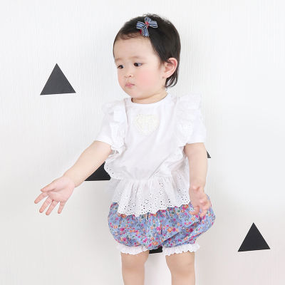 kiss baby ในไทยพร้อมส่ง เสื้อแขนสั้น กางเกงขาสั้นชุดเสื้อผ้าเด็ก เด็กผู้หญิง6เดือน-3ขวบ LGZ005