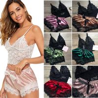 Sexy Women Silk Suspenders Pajamas Two-piece Sleepwear Shorts Pajamas Set Lace Sexy Nightdress Summer Casual Homewear