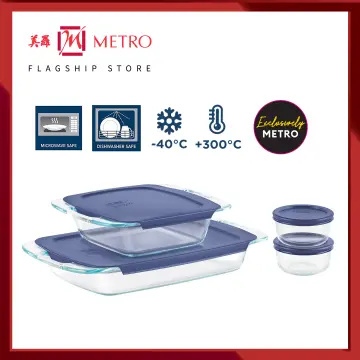 Pyrex Easy Grab 8 Pc. Glass Bake n Store Set with Blue Lids