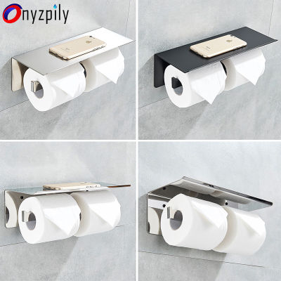 Onyzpily Brushed Nickel Double Paper Holder Wall Mounted Bathroom Accessories Phone Rack Toilet Shelf Sanitary Paper Roll Holder