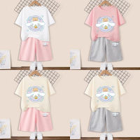 2ชิ้นเซ็ตฤดูร้อนเด็กเสื้อยืดกางเกงขาสั้น Kawaii Sanrioed Cinnamoroll เสื้อกันหนาวน่ารักอะนิเมะสบายๆเสื้อผ้าชายหญิง Sportswear