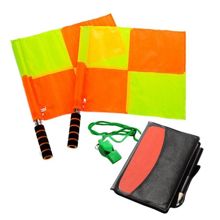 2x-soccer-referee-kit-football-checkered-soccer-flags-wallet-notebook-with-red-yellow-card-and-whistle