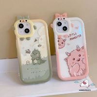 shuohaa173 เคสโทรศัพท์มือถือ TPU แบบนิ่ม ลายการ์ตูนไดโนเสาร์ 3D ผูกโบว์ สําหรับ IPhone 11 13 12 14 Pro MAX XR X XS MAX 6 6S 7 8 14 Plus SE