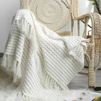 Nordic White Chenille Knitted Blanket for Bed Woven Sofa Throw Blankets Sofa Bed Decorative Plaid Bedspread Office Thread Blankets Soft Comfortable Knitted Shawl Sofa Blanket Bed End cover Travel hotel Decorative bedspread