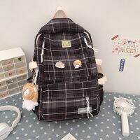 Japanese Plaid Backpack New Korean Large capacity Students schoolbag Campus Stripe Style Fashionable girl Travel bag Waterproof