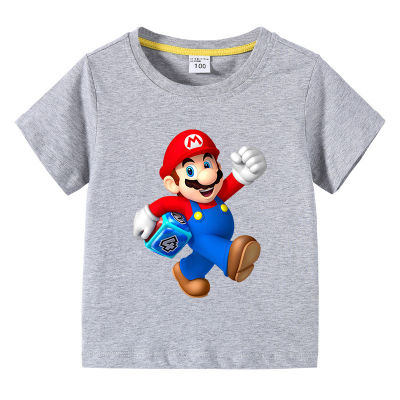 Super Mario Bros ชายหญิงแขนสั้น Tshirt 2022เสื้อผ้าเด็กฤดูร้อนผ้าฝ้ายแขนสั้นเด็กผู้หญิง Bottoming เสื้อ Top