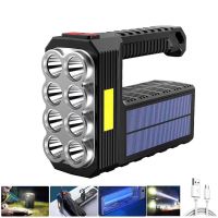 Solar Rechargeable Flashlight High Lumens 8LED Bulbs with COB Sidelight 4Mode Portable Waterproof for Outdoor Activity Rechargeable  Flashlights