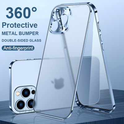 Luxury Double-sided Glass Aluminum Metal Bumper Case For 13 Pro Max 13pro Matte Transparent 360 Protect Shockproof Cover