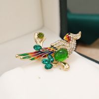 Morkopela Vintage Enamel Bird Brooch Green Small Brooches And Pins Rhinestone Parrot Broche Jewelry