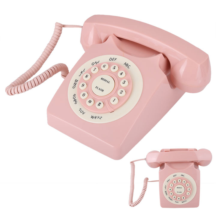 โทรศัพท์แบบมีสายโทรศัพท์พื้นฐานวินเทจสีชมพูสำหรับสำนักงานบ้าน