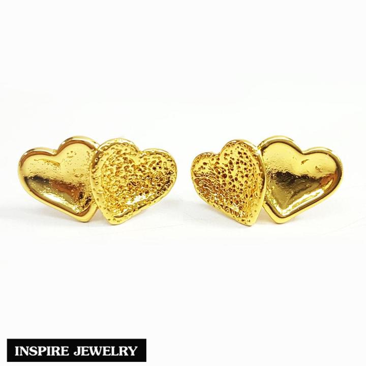 inspire-jewelry-ต่างหูรูปหัวใจคู่-หุ้มทองแท้-100-24k-พร้อมกล่องทอง