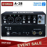 YAMAHA-A28 การ์ดเสียง สนับสนุนเครื่องดนตรี ไมโครโฟนไดนามิก USB PC ไมโครโฟน หูฟัง พลัง Sound Card  with Loopback Monitor 48V Phantom for Audio Equipment Guitar