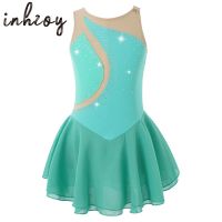 【cw】 Rhinestone Ballet Gymnastics Leotard Kids Mesh Splice Figure Skating Competition Costumes 【hot】