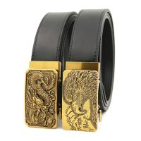 ☄☄ New mens automatic belt layer cowhide high-grade leather gold buckle business restoring ancient ways electrical contractor undertakes to foreign trade