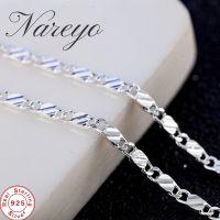 Nareyo High Quality 925 Sterling Silver Special 2MM Flat Clavicle Chains Necklaces for Men Women Wedding Jewelry Christmas Gifts Fashion Chain Necklac