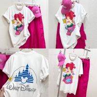 เสื้อยืดผ้าขาวฟอกนิ่ม ลายThe little mermaidสกีนหน้า-หลัง ป้ายมิกกี้