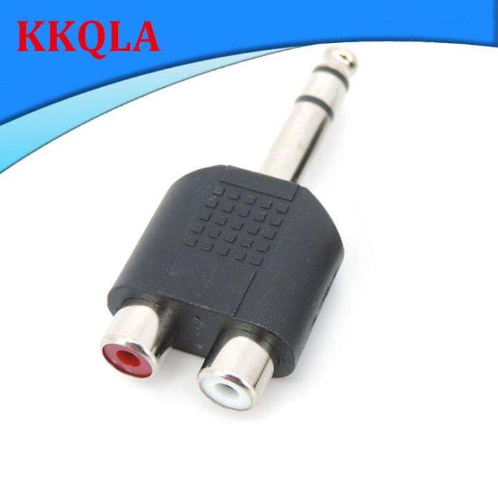 qkkqla-6-35-6-5-mm-male-to-dual-rca-female-audio-and-video-adapter-connection-lotus-three-split-rca-rf-connector-av