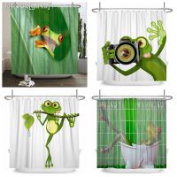 【CW】℡  Frog Cartoon Shower Curtain Sets Children Fabric Hooks Curtains