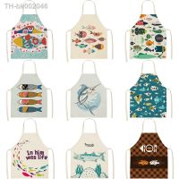 ☸ Women Men Kitchen Aprons Housewife Apron Waterproof Cooking oil-proof Fish Cotton Linen Home Textile Antifouling Chef 55x68cm