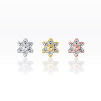 PiercingRoomByJay Flower button gems CZ diamond cut (5mm) Flat Back เงินแท้