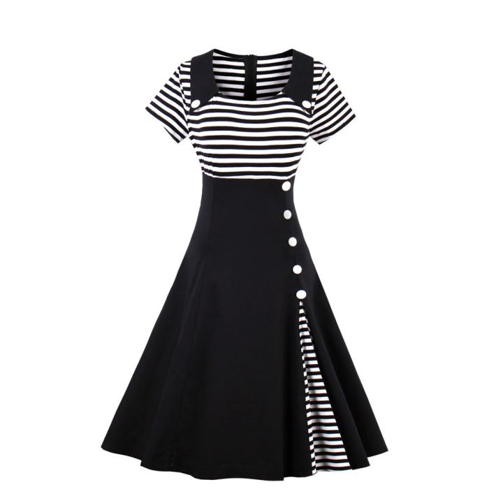 hot11-women-vintage-striped-dress-retro-rockabilly-2023-sailor-dress-tail-party-1950s-40s-swing-dress-summer-dress-short-sleeves