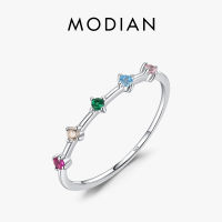 Modian 925 Sterling Silver Rainbow CZ Simulated Diamond Stackable Thin Ring Platinum Plated Bands For Women Wedding Jewelry Gift2023