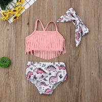 Citgeett Summer Kids Baby Girls Tassel Swimwear Suit Beach Outfits Three-Piece Clothes Set  by Hs2023