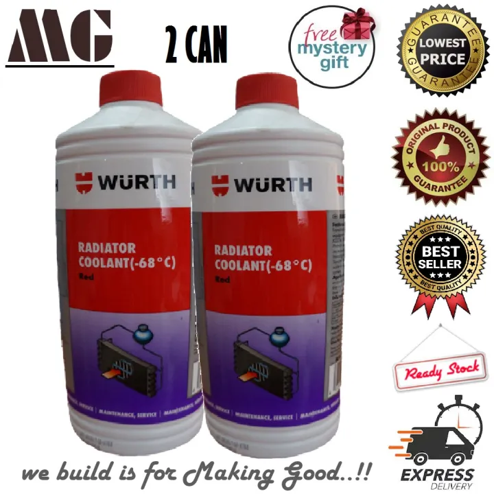 WURTH RADIATOR COOLANT RED X 2 CAN 1L Antifreeze point68˚C Boiling