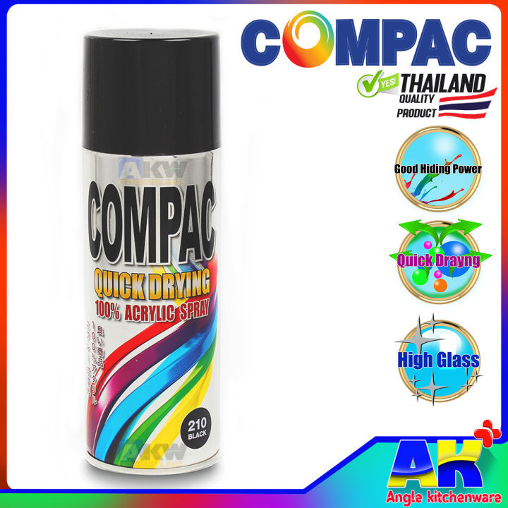 compac-สีสเปรย์อะครีลิค-100-400cc-สีสเปรย์คอมเเพค-สีกระป๋อง-สีดำ-compac-acrylic-aerosol-spray