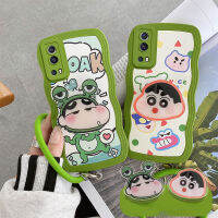 เคสสำหรับ Vivo Y01 Y12 Y15 Y17 Y19 Y20 Y81 Y52 Y72 5G เคสแฟชั่นสีเทียนหน้าแข้งจันซุกซนสพันชบ็อบสแควร์แพนท์น่ารักที่ตั้งการ์ตูน + กำไลข้อมือนุ่มป้องกันฝาหลังคู่