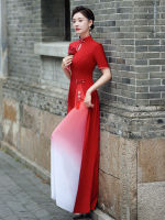 Catwalk Cheongsam 2022ใหม่สีแดงปรับปรุง Elegant และ Dignified Performance เครื่องแต่งกายสไตล์จีน Aodai Cheongsam