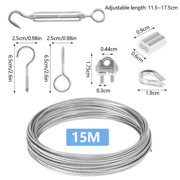 ชุดรั้วสายใช้งานทนทานชุดคลิปเชือกลวดสำหรับสวนยาว49ฟุต28ฟุตชุดคิตราวบันไดอุปกรณ์จับสายไฟตัวรัดสายให้แน่นพร้อมห่วงข้อต่อสายแบบ-m5
