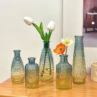 Transparent Glass Vase Embossed Hydroponic Vase Flower Arrangement Bottle Ornaments Aromatherapy Bottle room Desktop Decor 꽃병