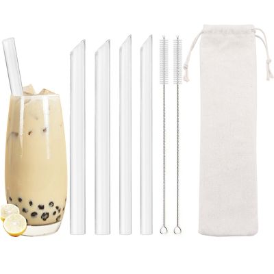 Reusable High Borosilicate Glass Straw Eco Friendly Drinking Straw with Brush Bag Straw for Bubble Tea Smoothies Bar Accessories