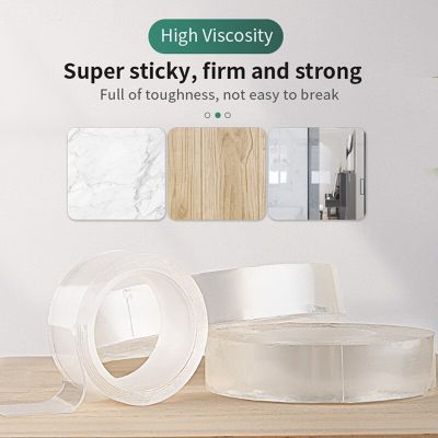 1/3/5M Double Side Waterproof Nano Adhesive Gecko Tapes Cleanable Kitchen Bathroom Supplies Reusable Transparent and Traceless Adhesives Tape