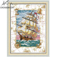 Crossdecorพิมพ์Aidaผ้าCROSS Stitchชุดทิวทัศน์เรือOceangoing Voyageรูปแบบแสตมป์แคนวาสHandmade DMC 11CT 14CTเย็บปักถักร้อยDIYเย็บปักถักร้อยด้ายฝ้ายโรงงานOutlet Room Home Decorหัตถกรรมอุปกรณ์เย็บผ้าขาย