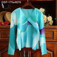 เคสโทรศัพท์มือถือ♕17fw4676 Y2K-Women Plissado Impresso Jaquetas เสื้อคาร์ดิแกนคอวี Camisa Curto Blusão Tops Abstrato Nuvem Cor แมนกาลองกา Roupas Elegantes Y2K