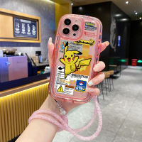 เคส A54 A34สำหรับ Samsung Galaxy A14 5G,A04 A03 A72 A52 A32 4G A51 A71 A52S A12 Pikachu เคสสายคาดที่คล้องโซ่กันหล่น